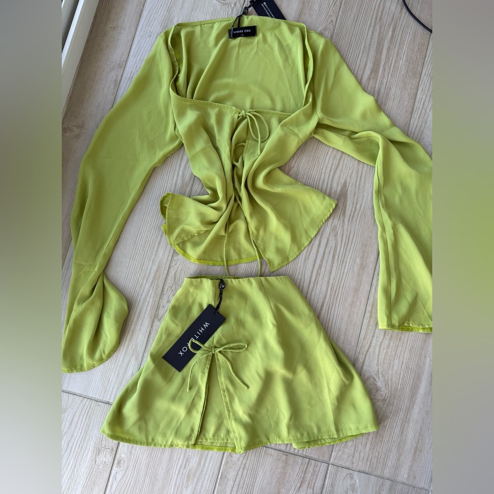 White Fox Lime Green Two-Piece Set